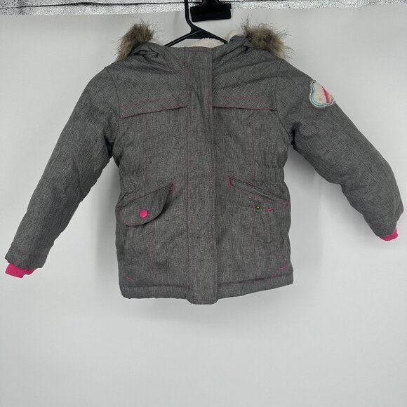 Cat & Jack Girls Winter Coat Size 4T Gray‎ & Pink Furry Hood - Picture 1 of 8
